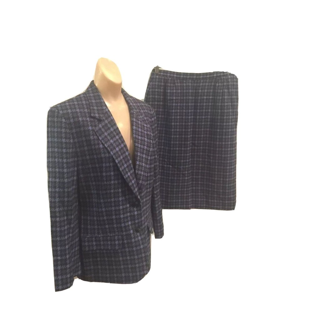 Vintage Pendleton Womens Blazer Skirt Suit Set Plaid Size 12 Wool Purple Black